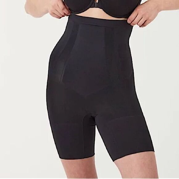 Spanx black Oncore High Waisted Mid Thigh Shapeware compression bottoms shorts L - Picture 1 of 13